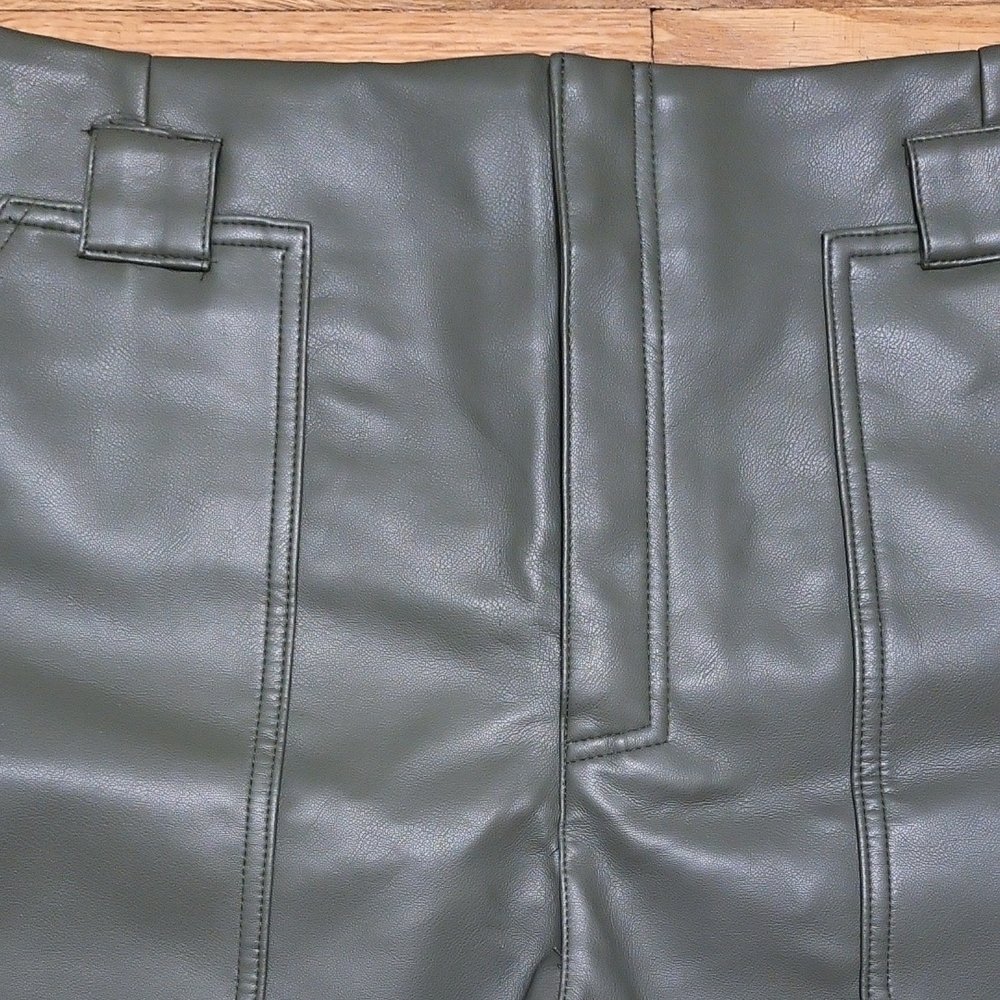 Olive Green Faux Leather Women Shorts